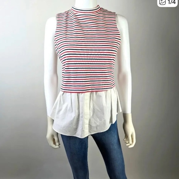 English Factory Striped Sleeveless Top - Red and White - Picture 1 of 5